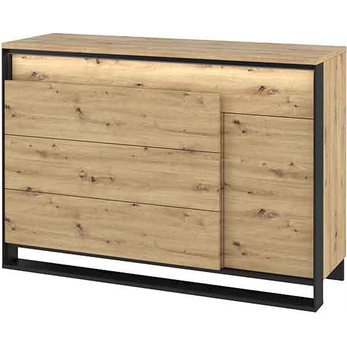 Commode QUANT en bois avec quatre tiroirs chêne artisan et noir profond, RECOLLECTION