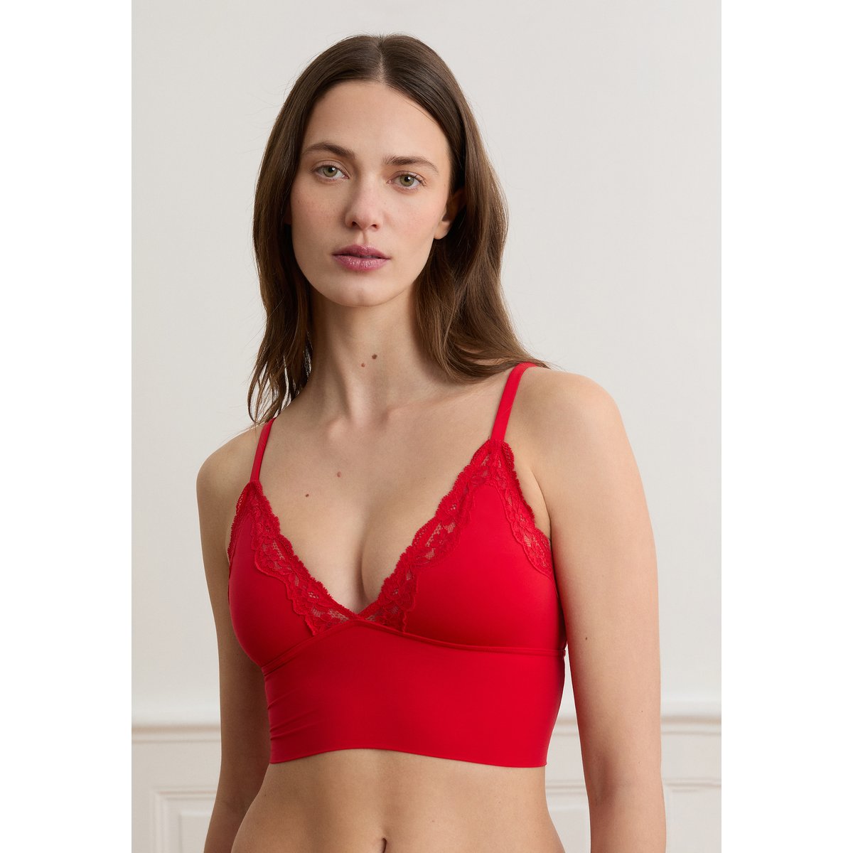 Soutien-gorge triangle en microfibre et dentelle PURE SOFT LACE rouge, ETAM