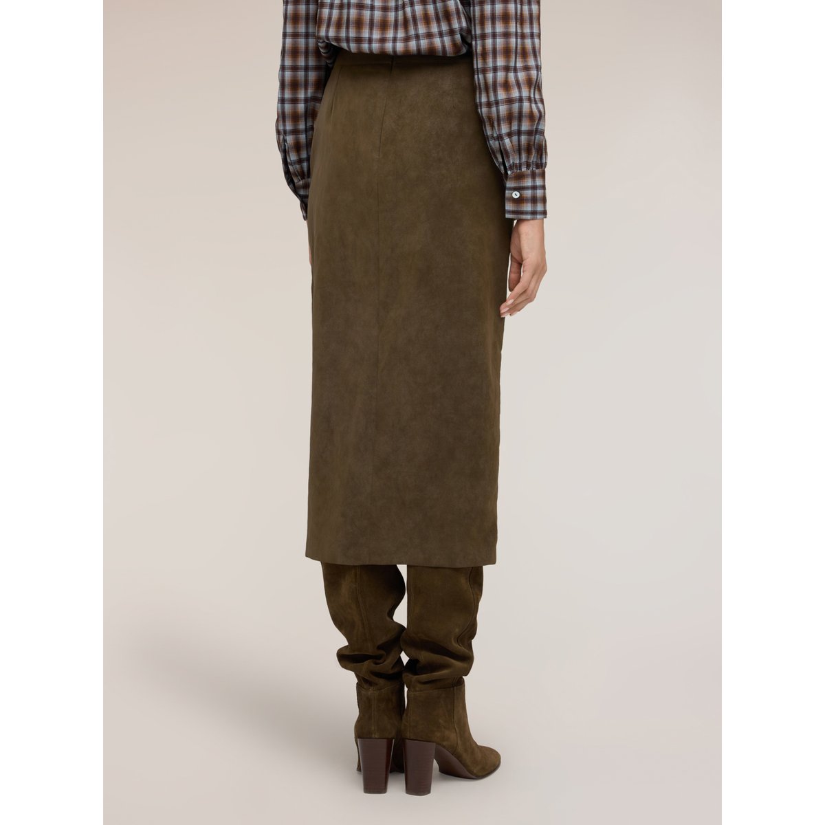 Jupe longuette avec fente frontale marron, MOTIVI