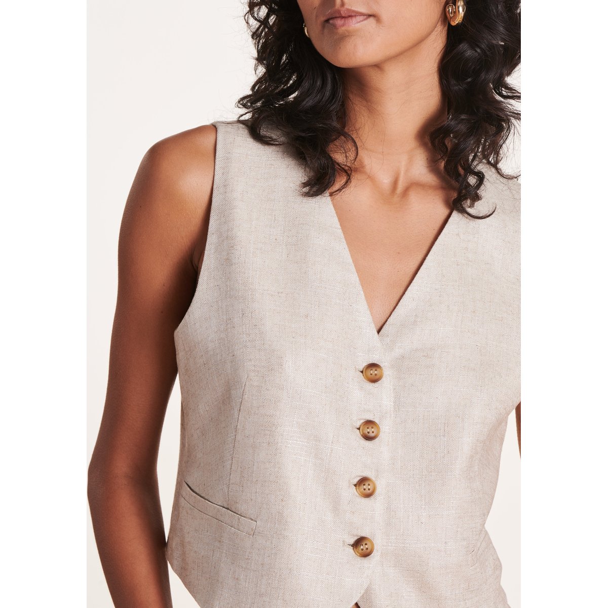 Veste sans manches irisé en lin foiled greige, LA FEE MARABOUTEE