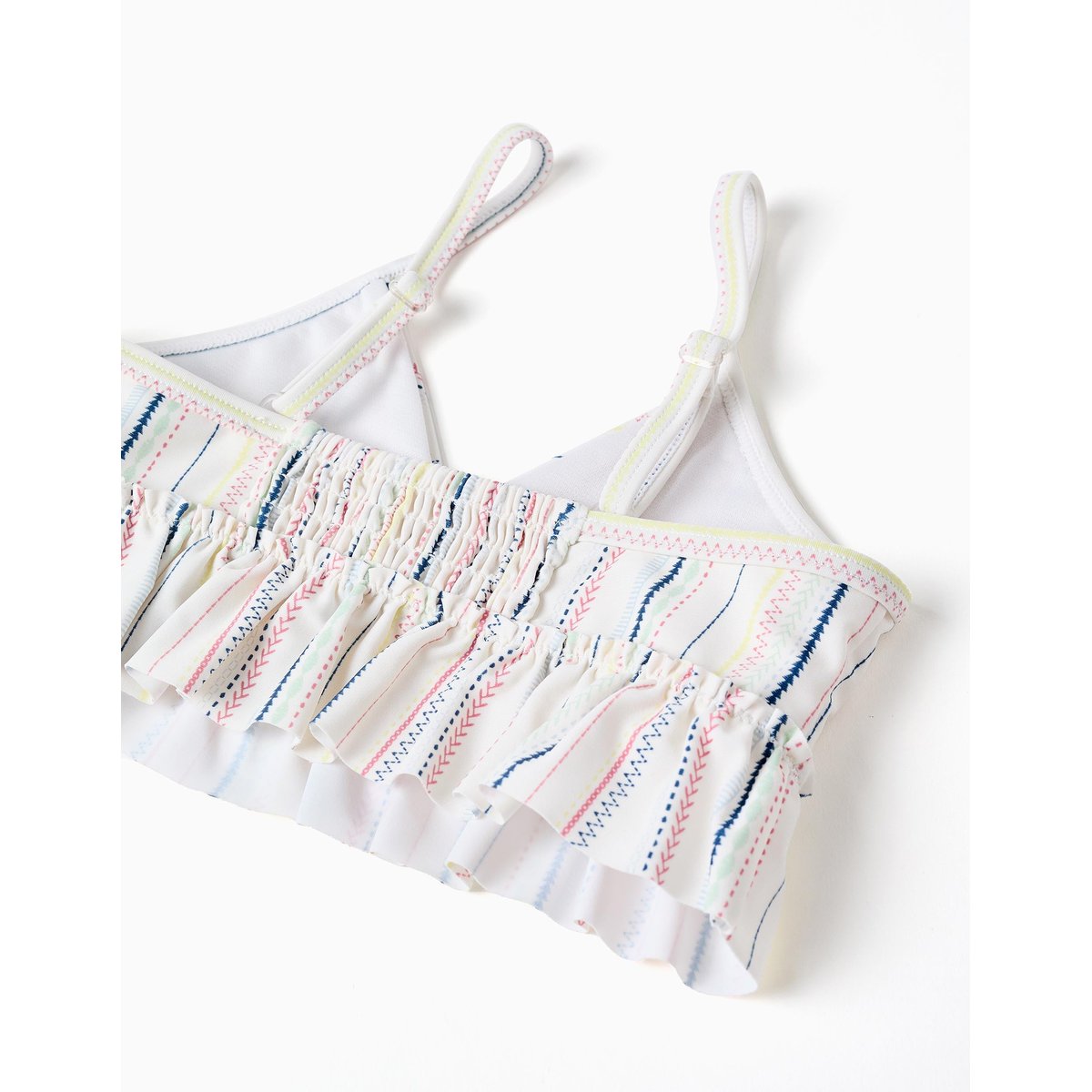 Maillot de bain 2 pièces à rayures ethniques et volants B&S blanc, ZIPPY