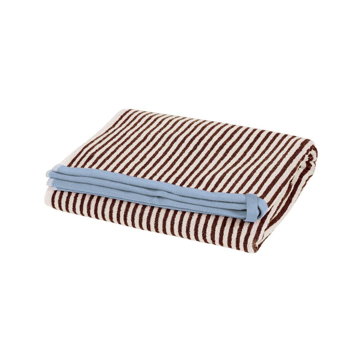 Serviette de bain Gobo - coton absorbant, rayures et bord contrasté marron, NOO.MA