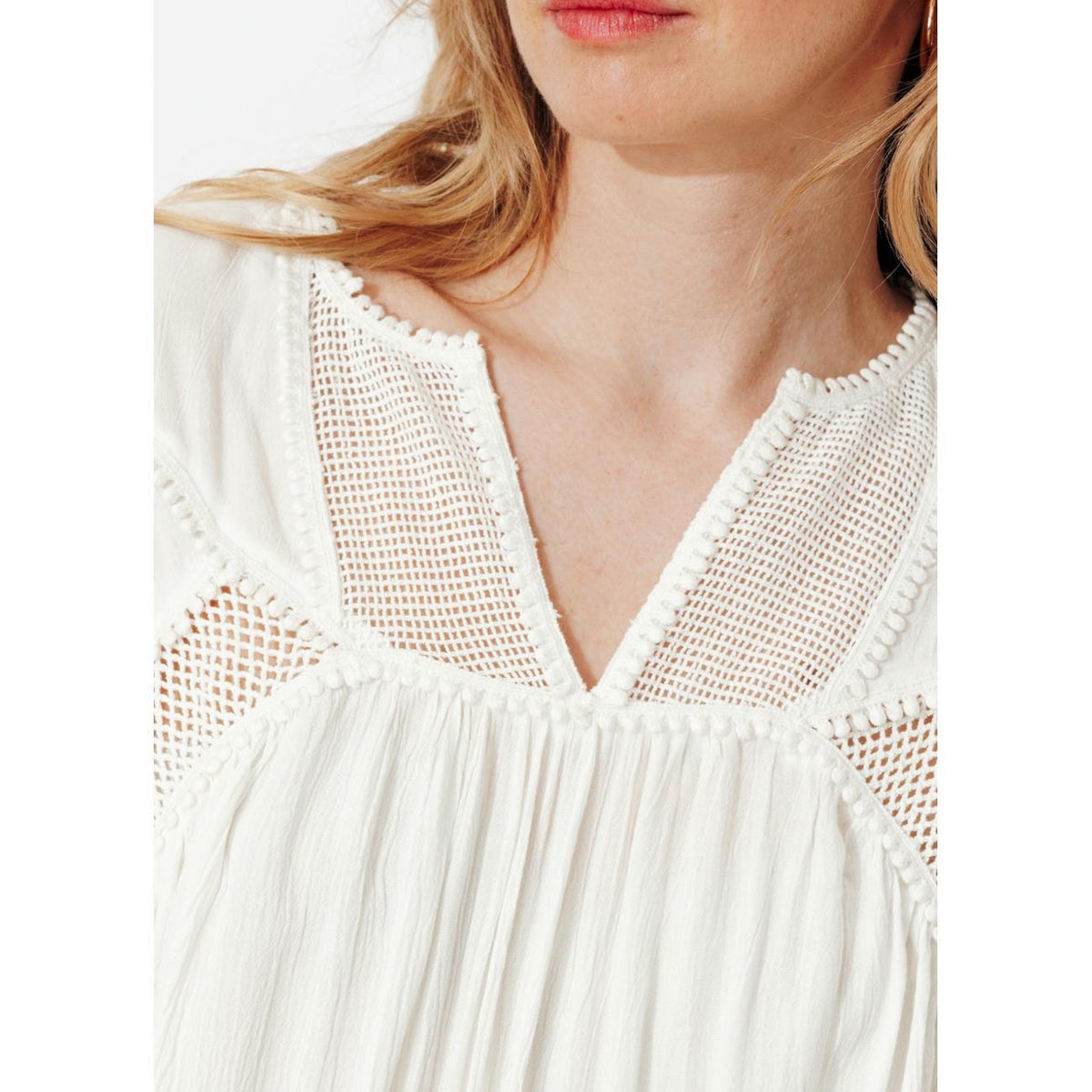 Blouse rétro unie ecru, PROMOD