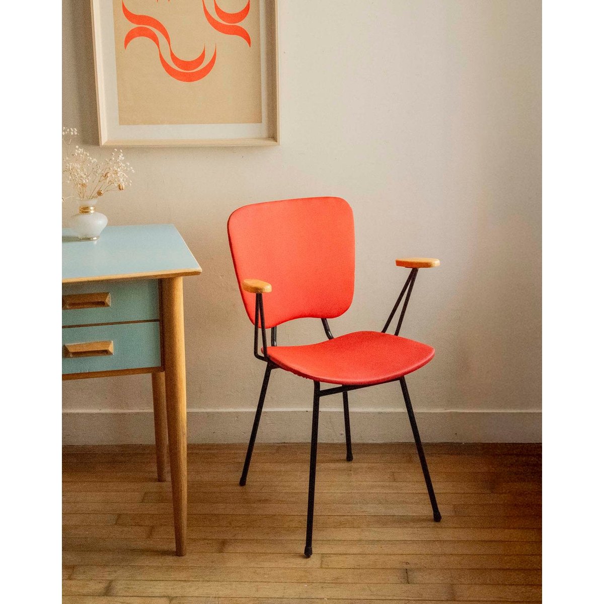 Chaise de bureau à l'élégance audacieuse Alma N°1648 - Bon état rouge, DEBONGOUT