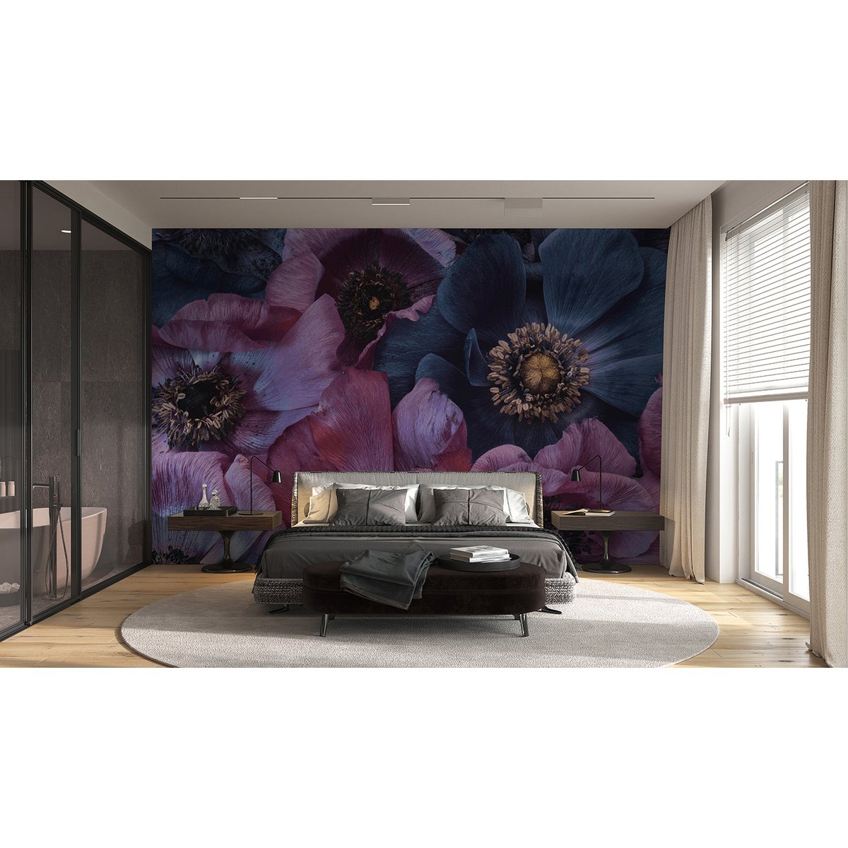 Papier peint panoramique Novalis - motif floral bleu, 432 x 280 cm bleu, LE PAPIERS DE NINON