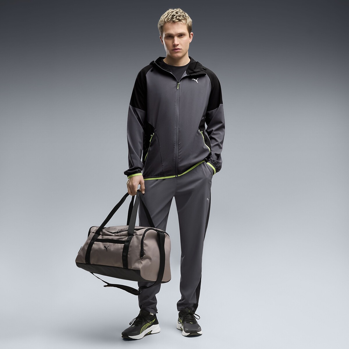 Sweat zippé à capuche col rond gris anthracite, PUMA