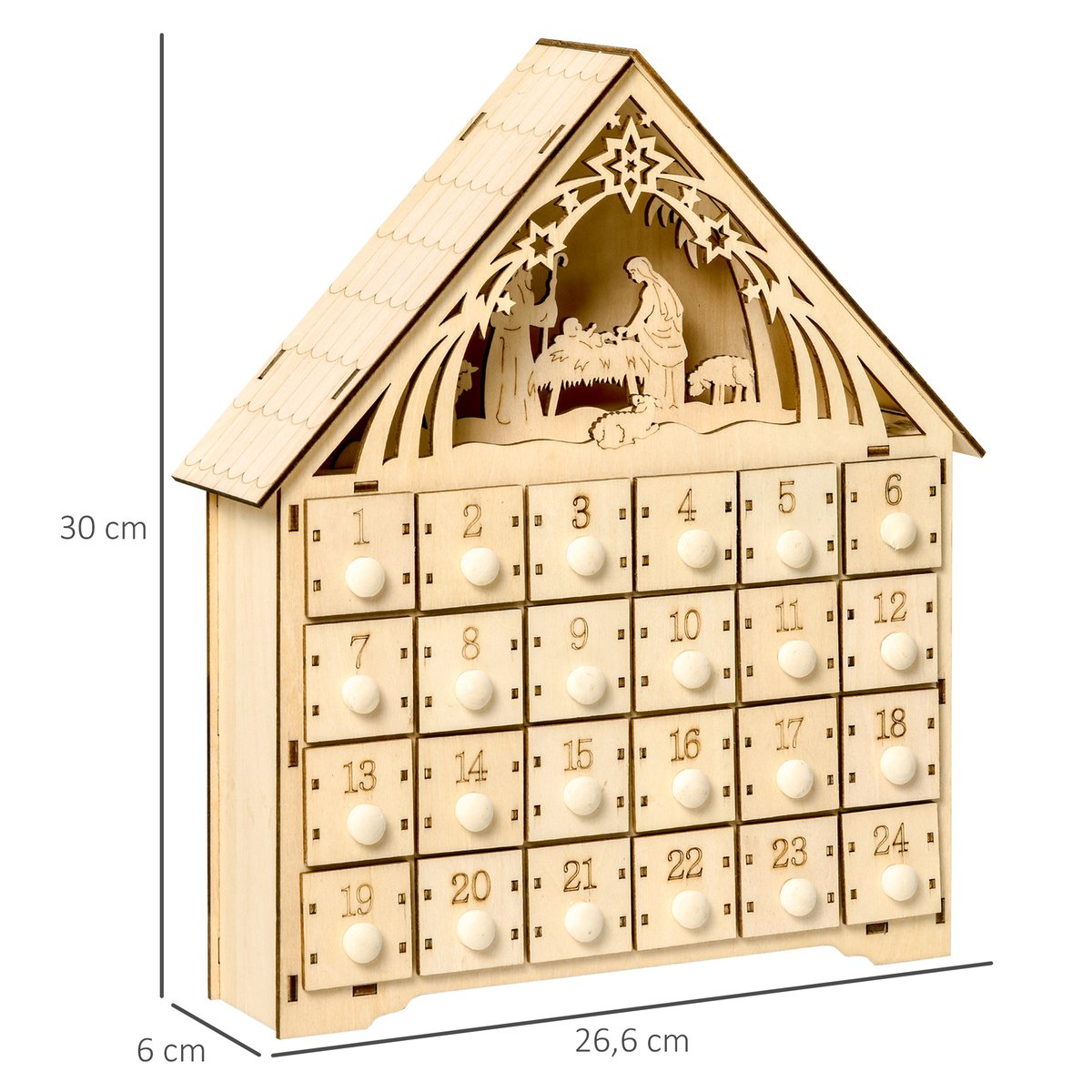 Calendrier de l'Avent de Noël Contreplaqué beige, HOMCOM