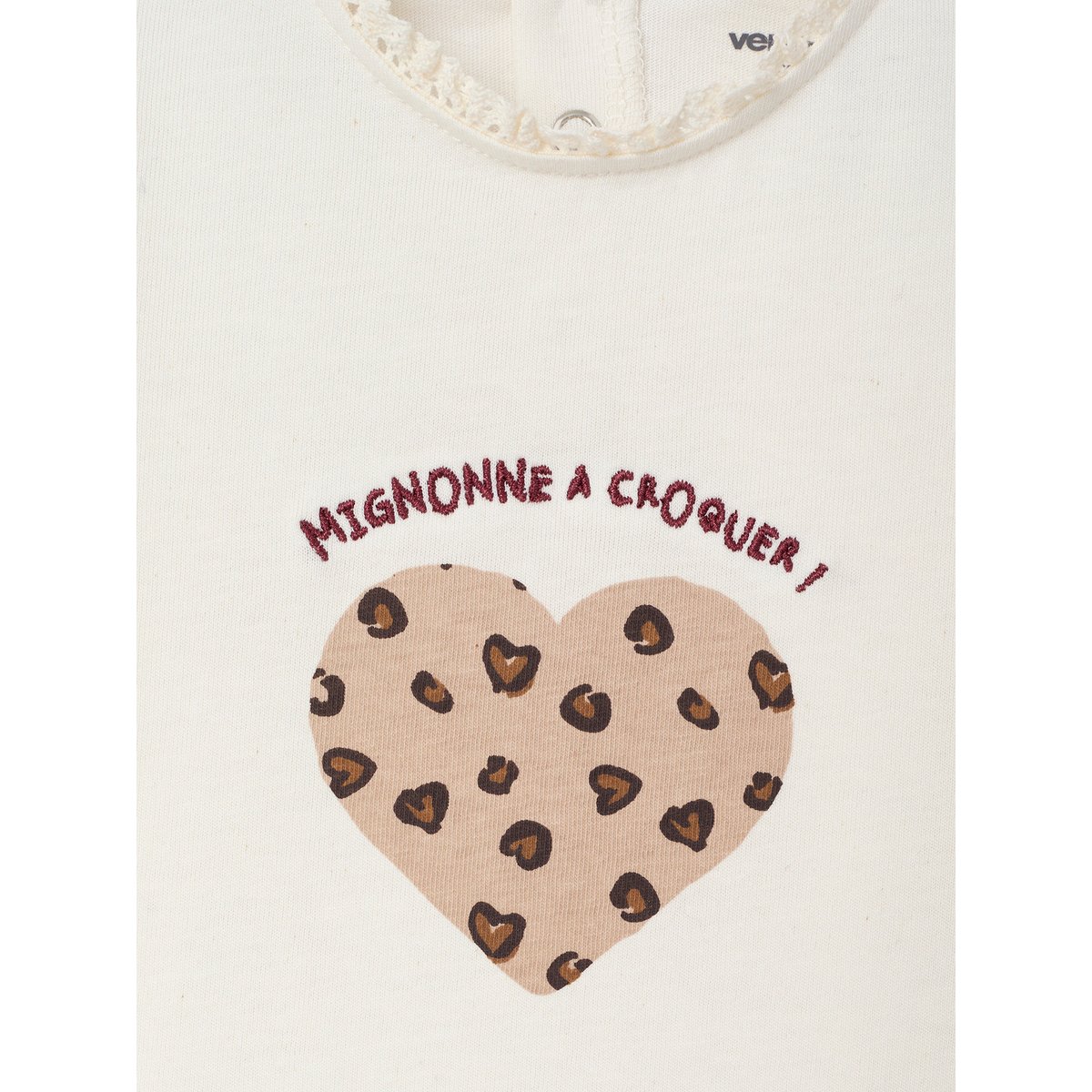 T-shirt manches longues avec motif coeur léopard écru, VERTBAUDET