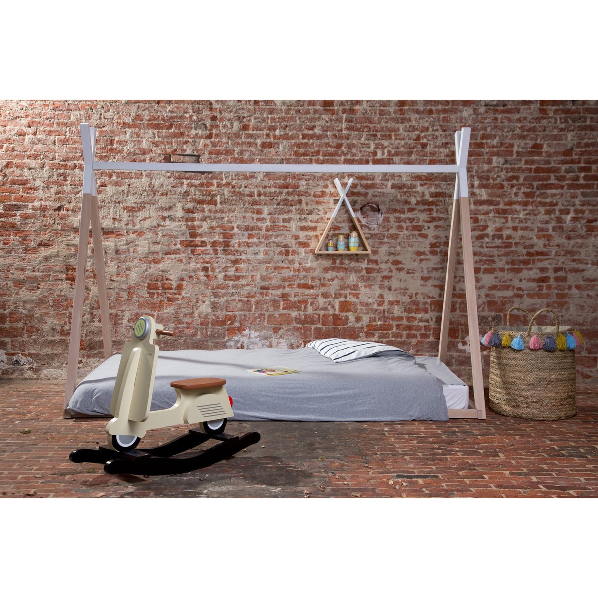 Lit tipi junior bois 90x200 cm bois blanc naturel naturel/blanc, CHILDHOME