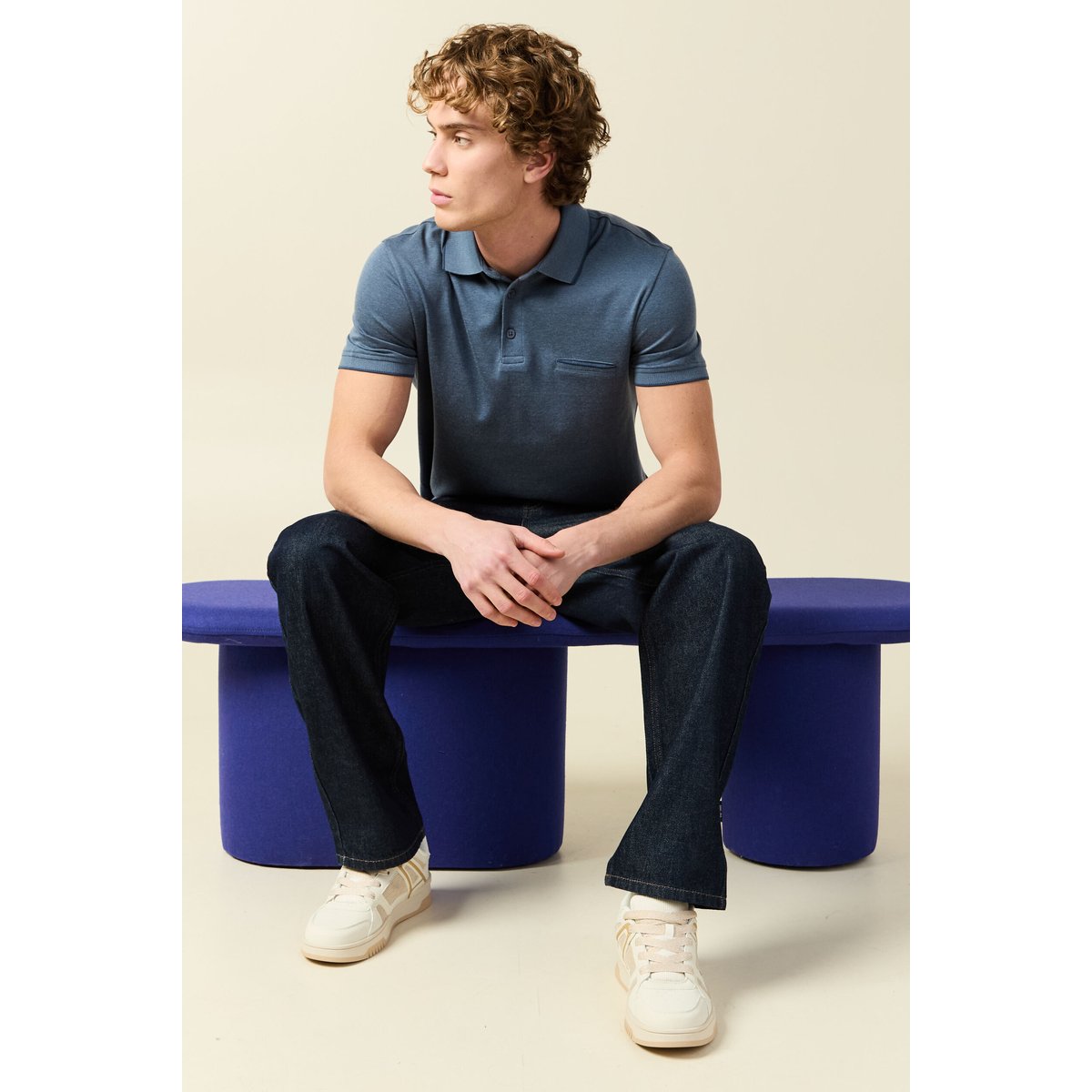 Polo manches courtes bleu gris, BONOBO