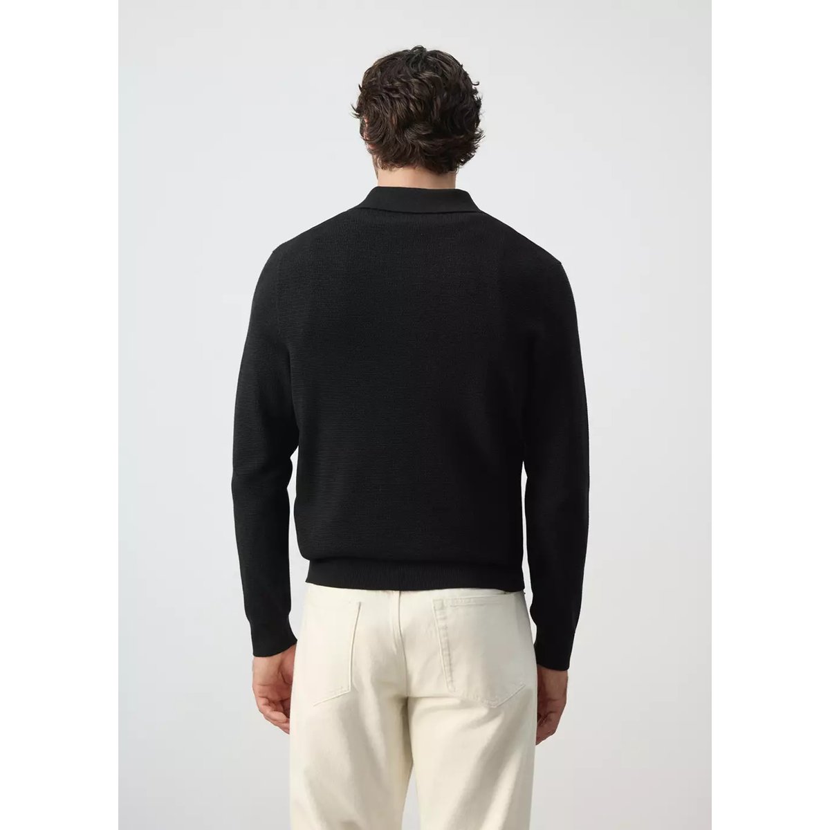 Polo mélange coton maille fine noir, MANGO MAN