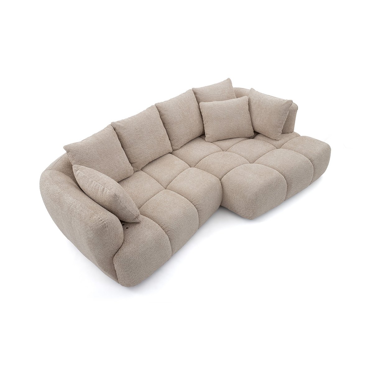 Canapé d'angle convertible 3 places en tissu bouclette, AUDE beige, BOBOCHIC