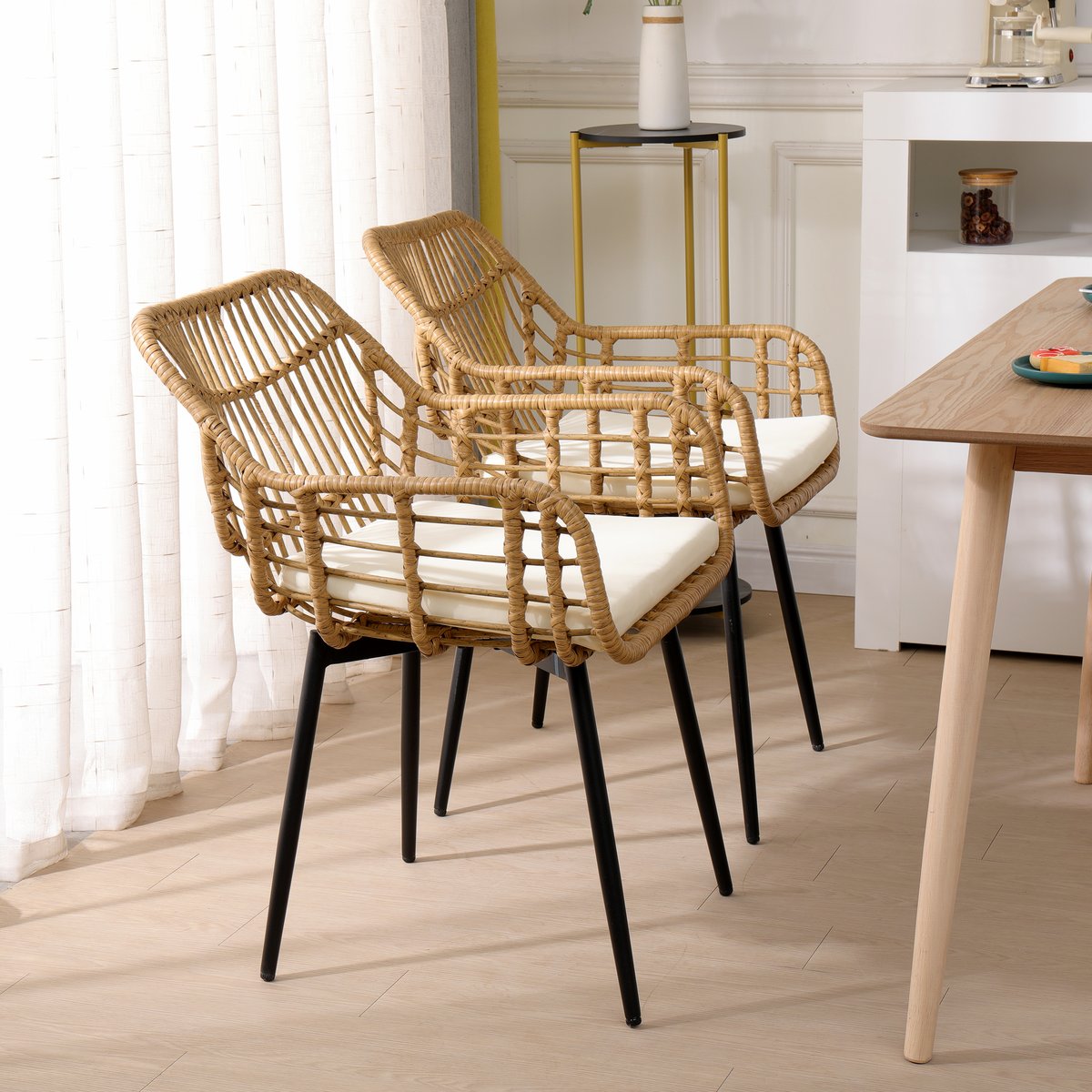 Lot de 2 chaises, métal et rotin, HANOI marron, NORDLYS