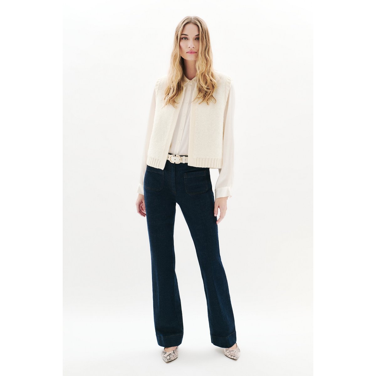 Gilet droit court alpaga DINO ecru, CAROLL
