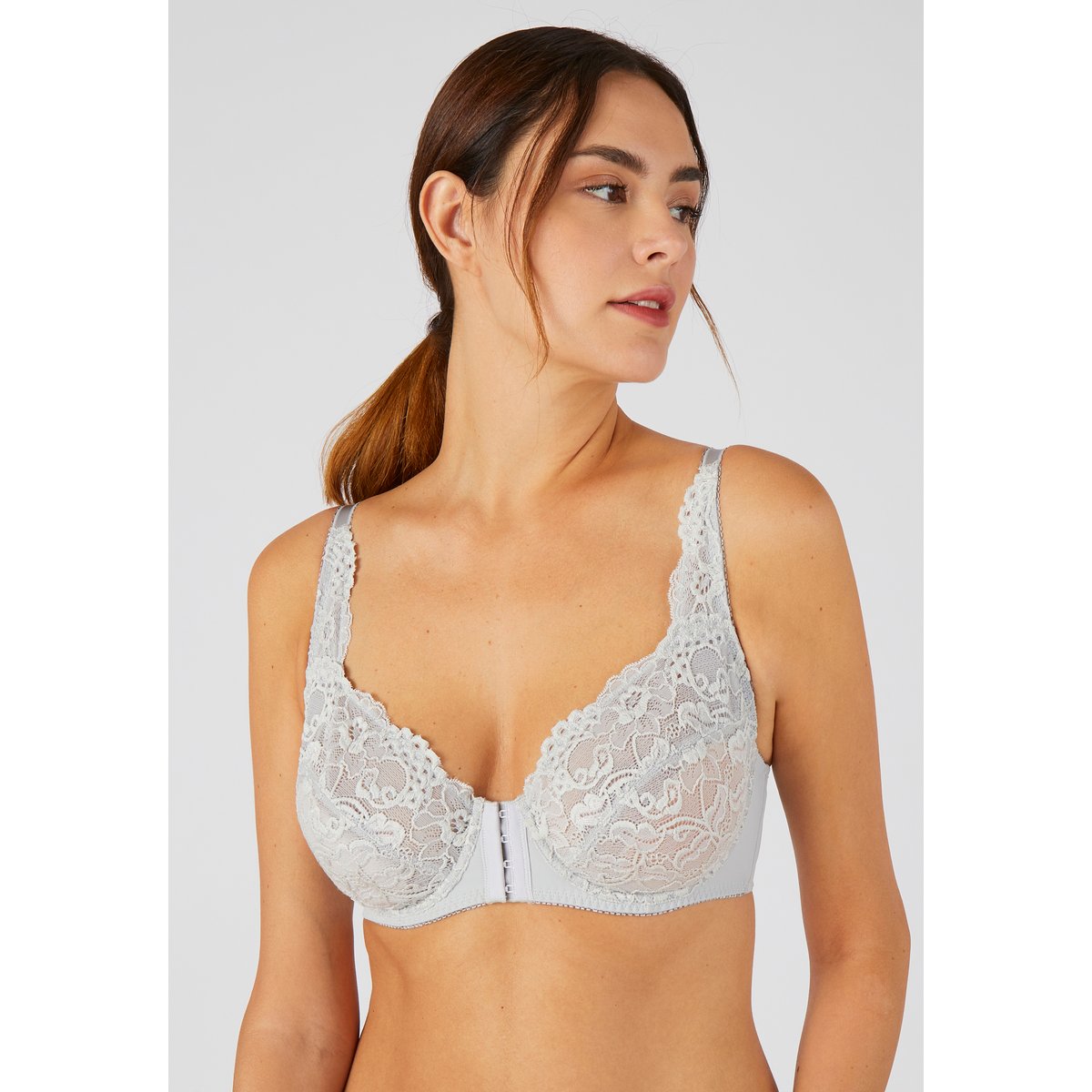 Soutien-gorge dentelle avec armatures, ouvert devant DIANA gris, DAMART