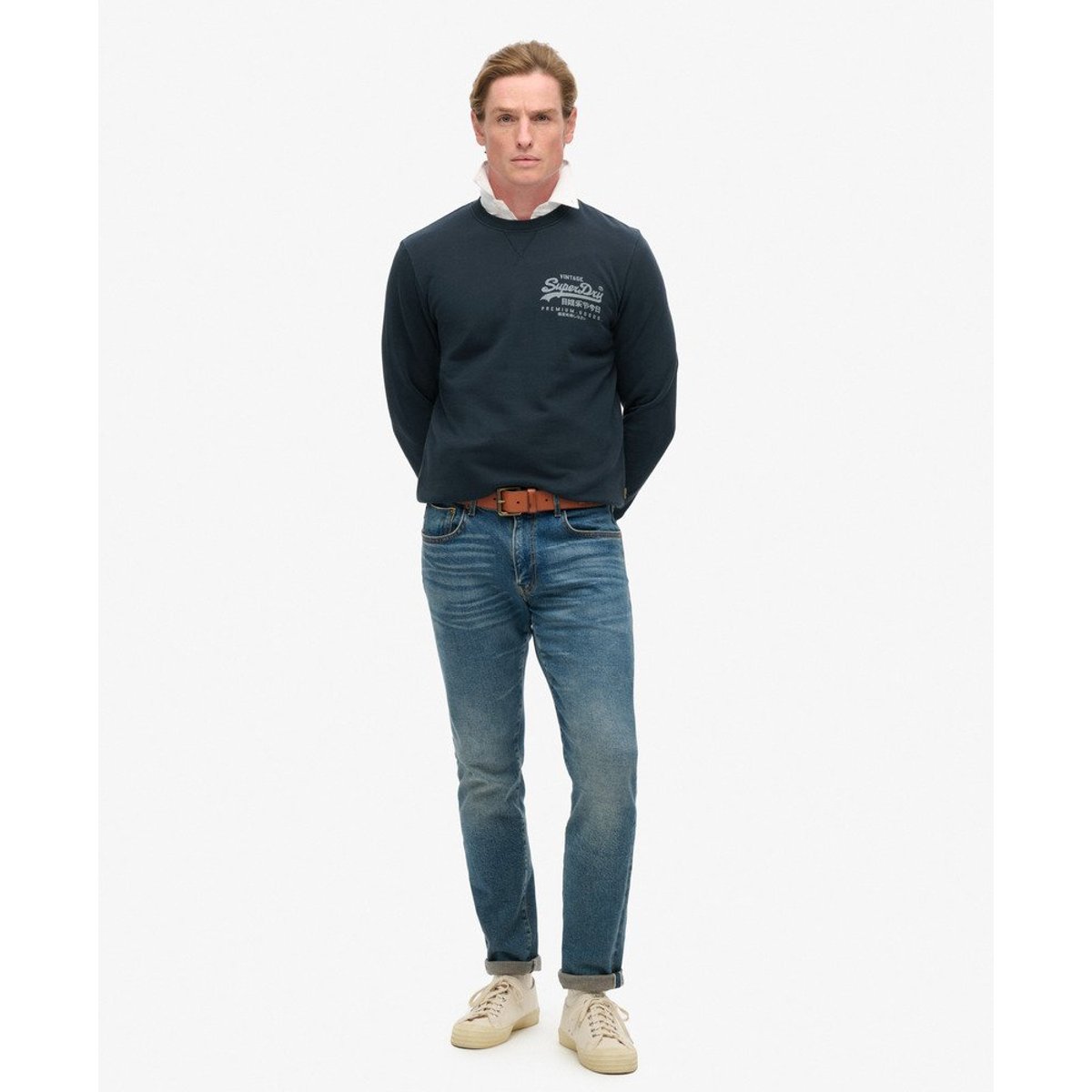 Sweat classique Vintage Logo Heritage Chest bleu marine éclipse, SUPERDRY