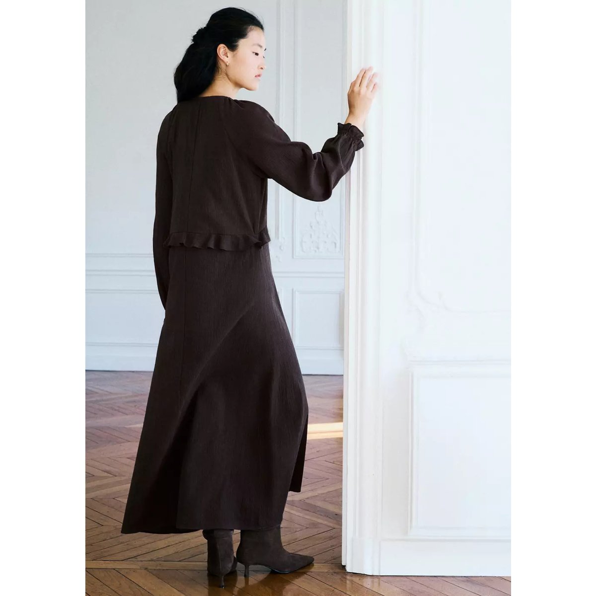 Robe texturée volants marron, MANGO TEEN