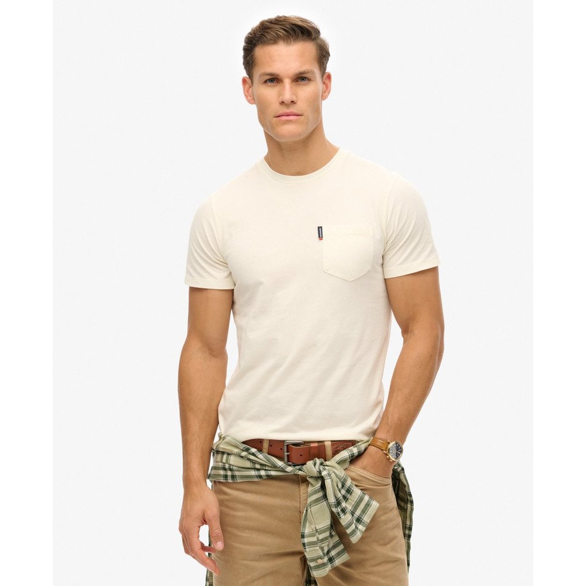 T-shirt Essential Classique à Poche blanc cassé, SUPERDRY