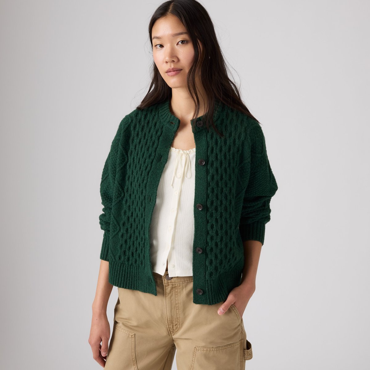 Cardigan col rond Charlotte vert - pine grove heather b0775 bros, LEVI'S