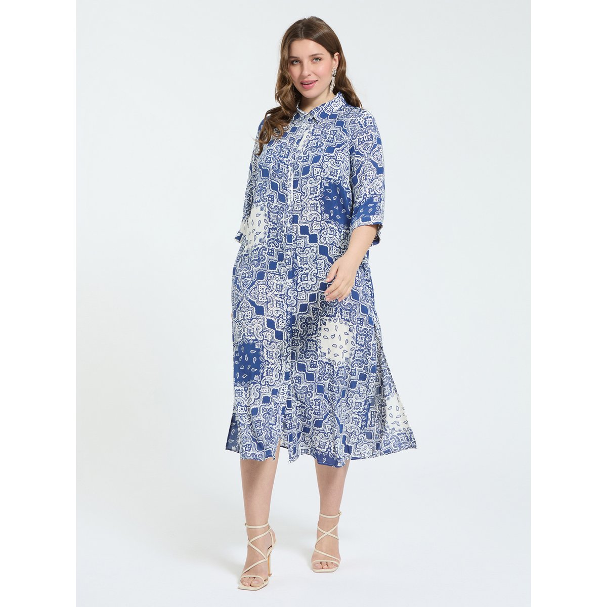 Robe chemisier imprimé bandana bleu, FIORELLA RUBINO