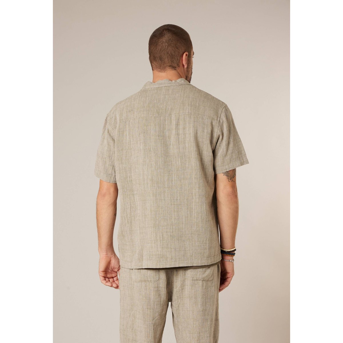 Chemise manches courtes homme en lin mélangé ZALTOR khaki, DEELUXE