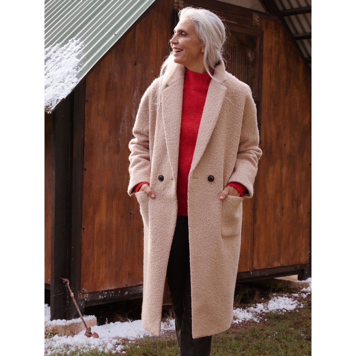 Manteau croisé tissu bouclette beige, DAXON