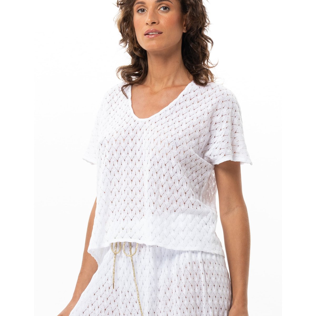 Tee-shirt en maille ajourée PAILLETTE 230 blanc, LE CHAT