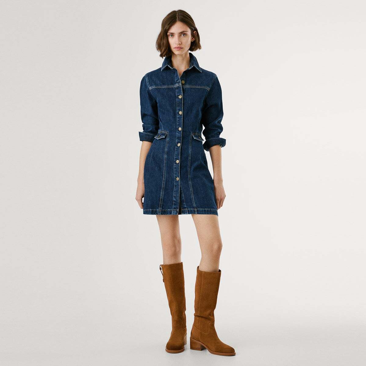 Robe Courte Coupe Regular En Denim 10.5 oz admiral blue rigid den, PEPE JEANS