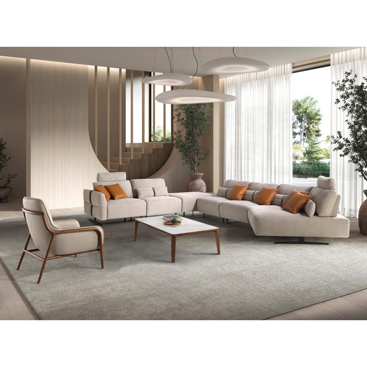 Canapé d'anglé relax modulable tissu sable | noir, ANGEL CERDA