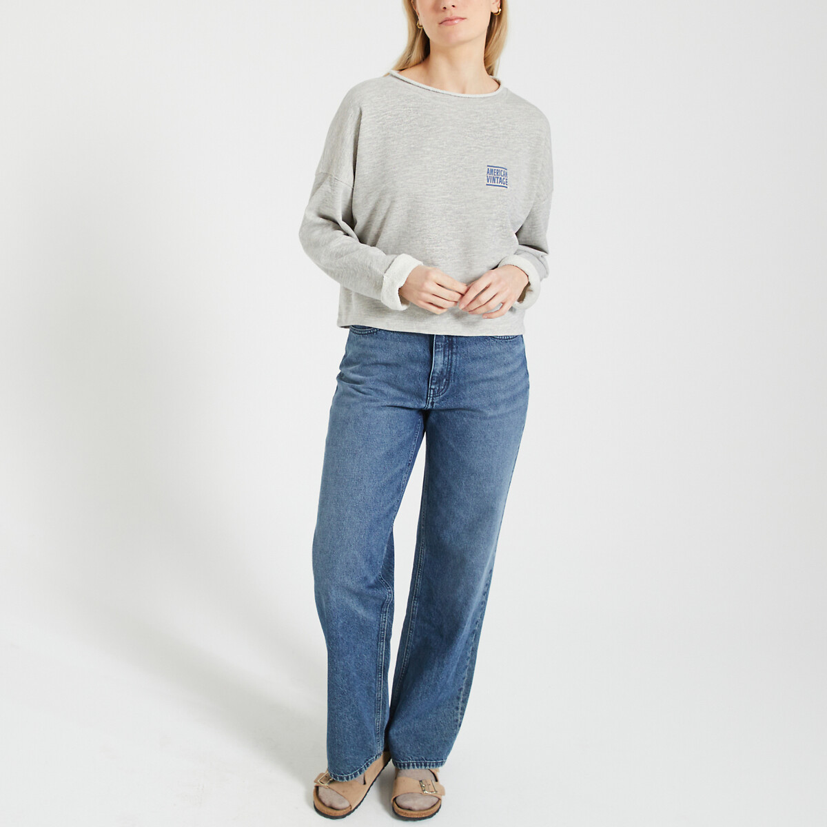 Sweater met boothals ZOFBAY mêleegrijs, AMERICAN VINTAGE