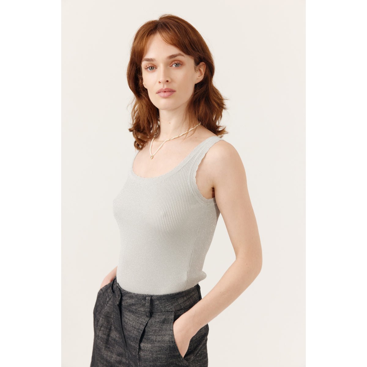 Débardeur côtelé scintillant encolure arrondie Anivine silver, ARTLOVE