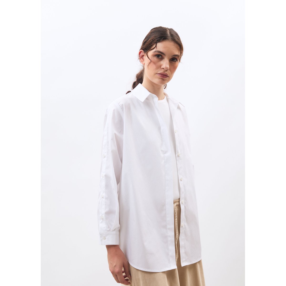 Chemise manches longues en popeline de coton blanc, HUMILITY