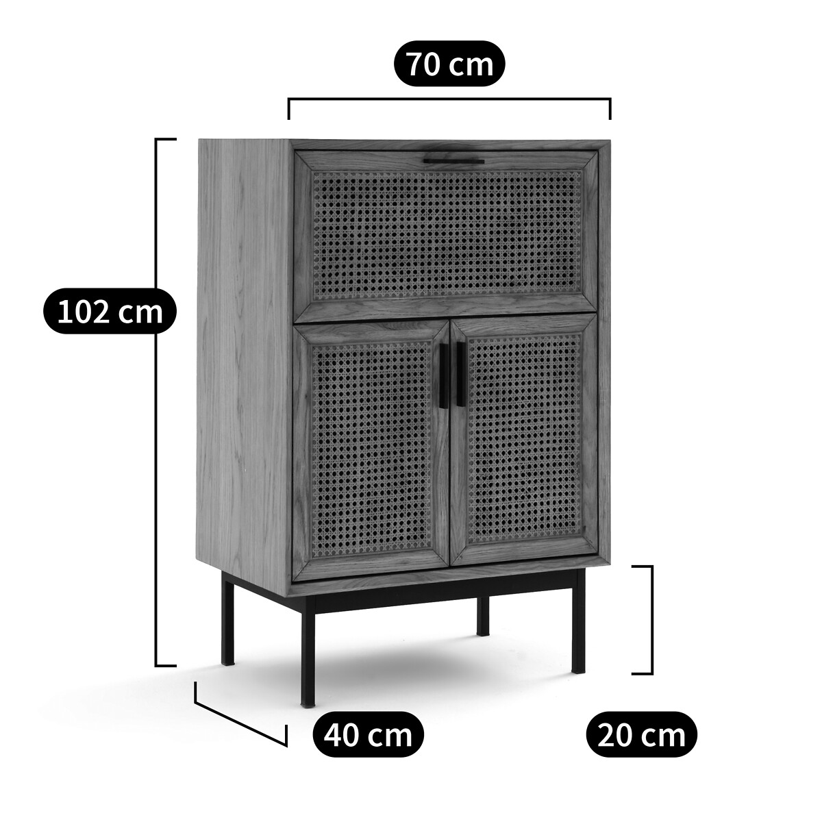 Mobile bar in rovere, impiallacciato e vimini, Waska quercia, LA REDOUTE INTERIEURS