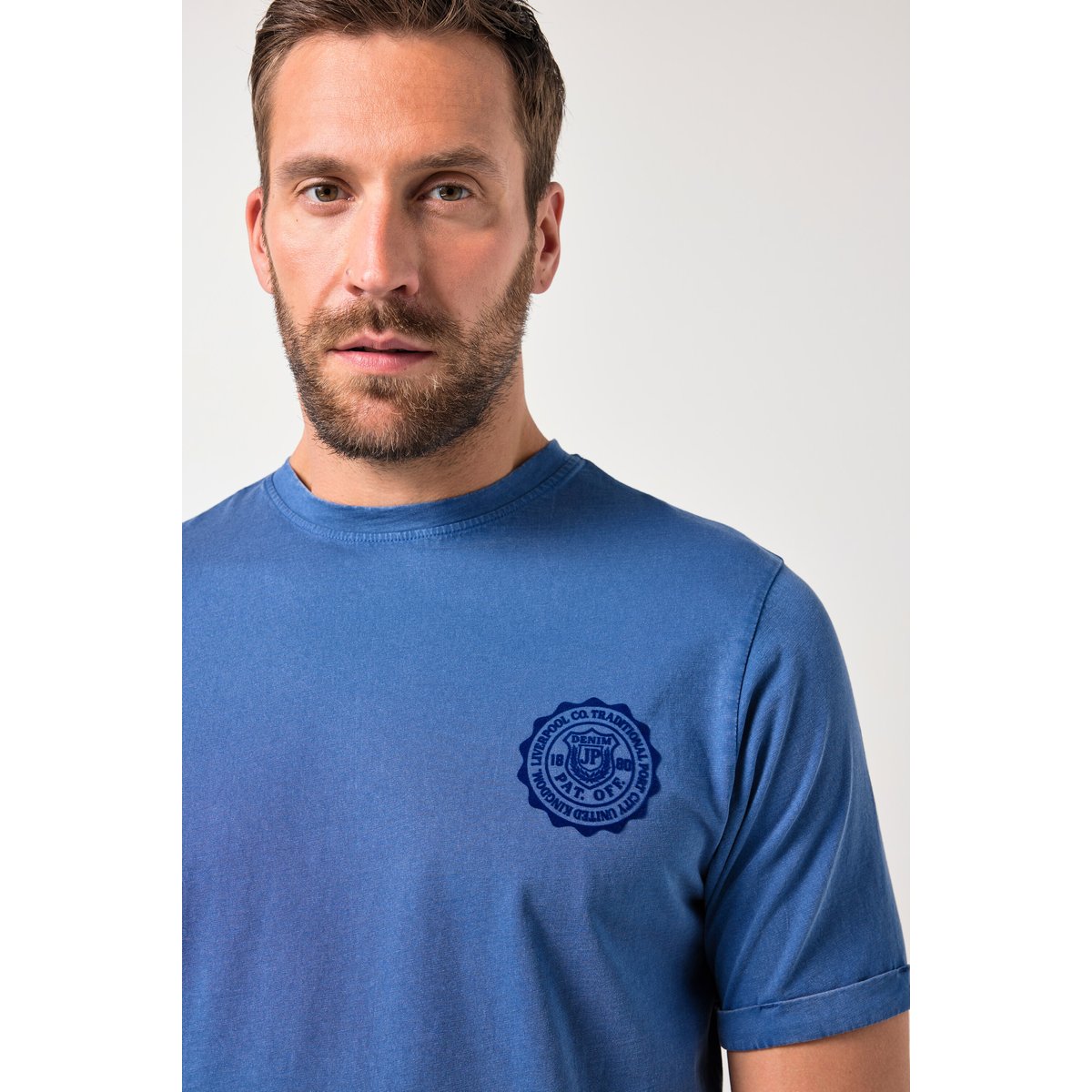 T-shirt, manches courtes et imprimé poitrine jeans bleu, JP1880