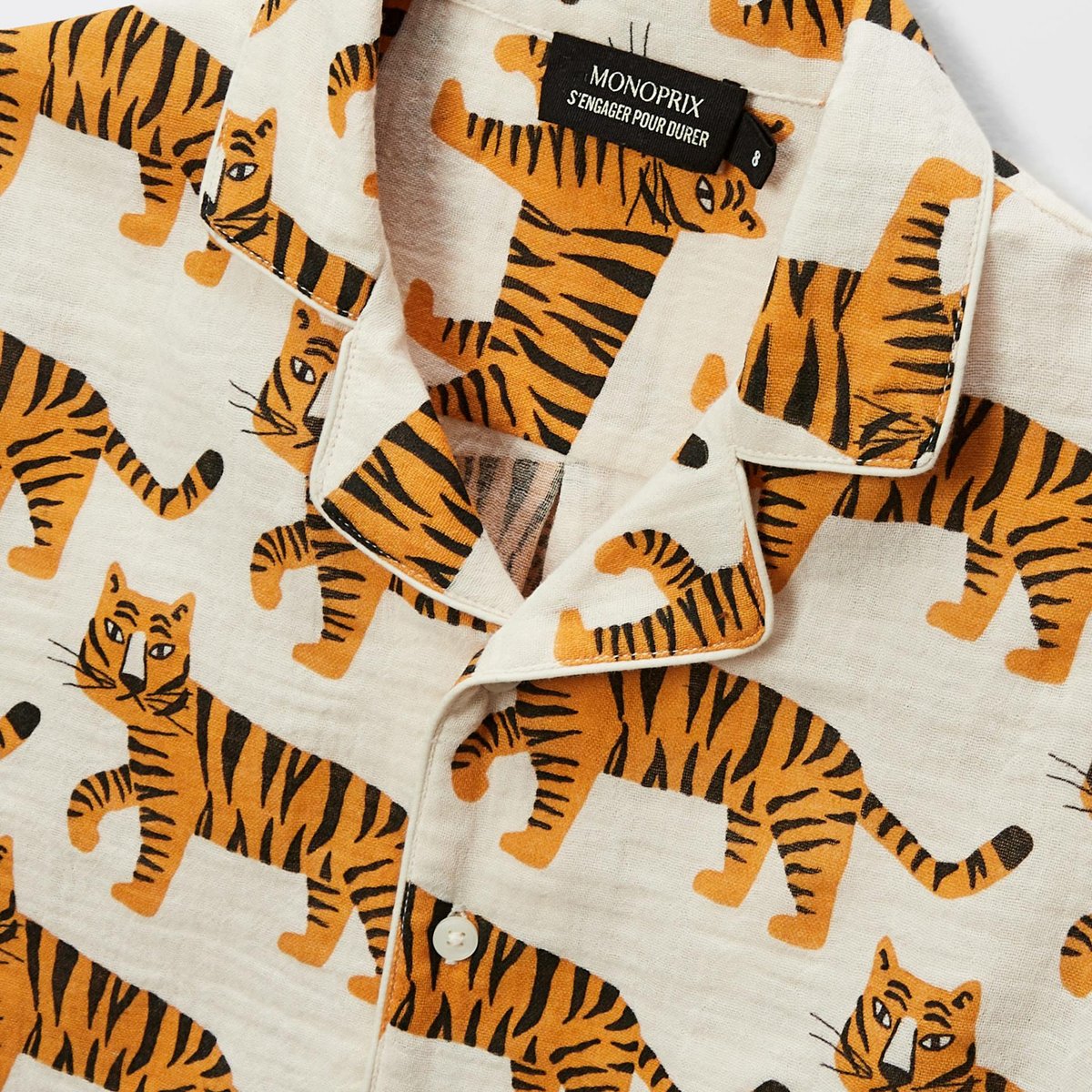 Pyjama chemise short imprimé en gaze de coton BIO GOTS naturel, MONOPRIX