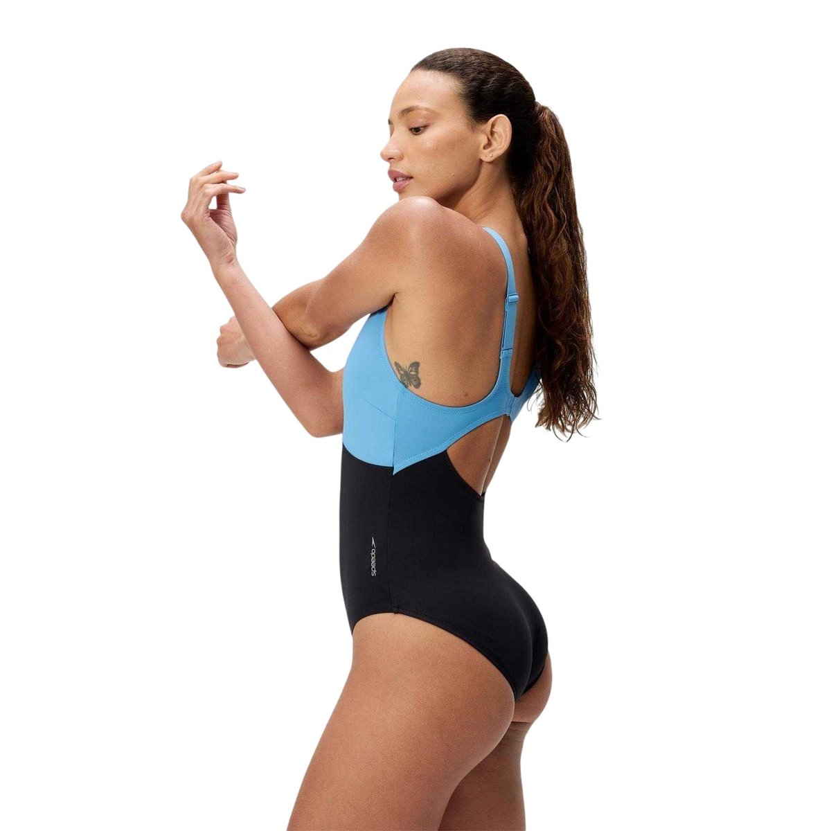 Maillot de bain 1 pièce col V motif/style blocs de couleurs bleu, SPEEDO