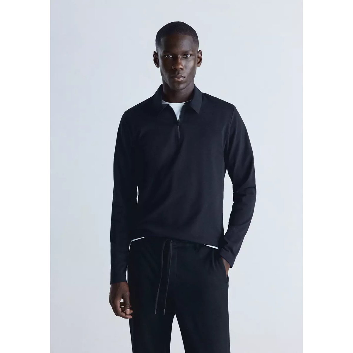 Pull polo regular fit à zip Thermolite® bleu marine, MANGO MAN