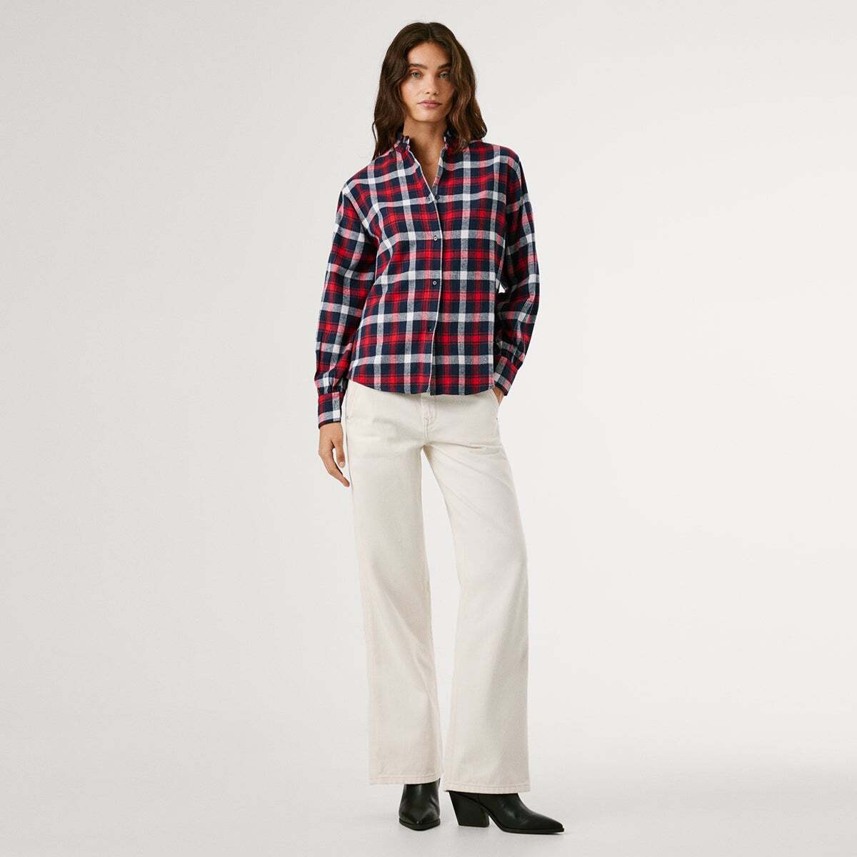 Blouse À Col Mao À Carreaux rouge, PEPE JEANS