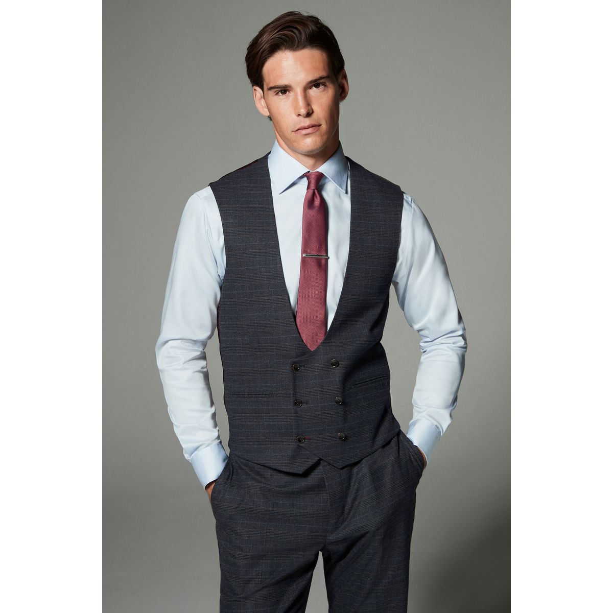 Gilet de costume skinny aux carreaux bleu marine, NEXT