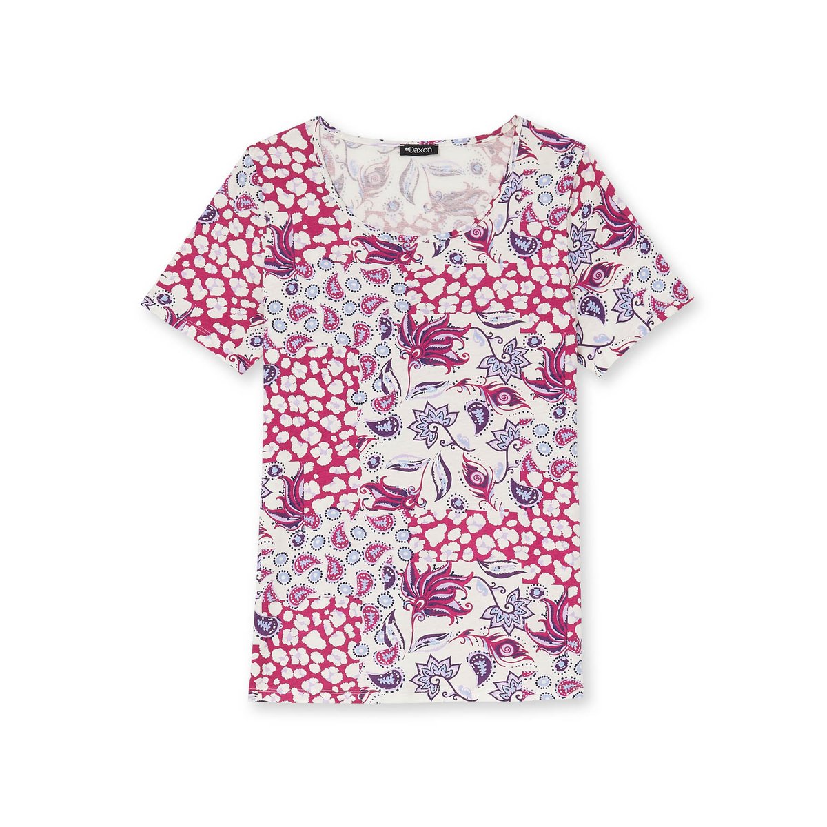 Tee-shirt pur coton lot de 2 imp. cachemire écru/parme, DAXON