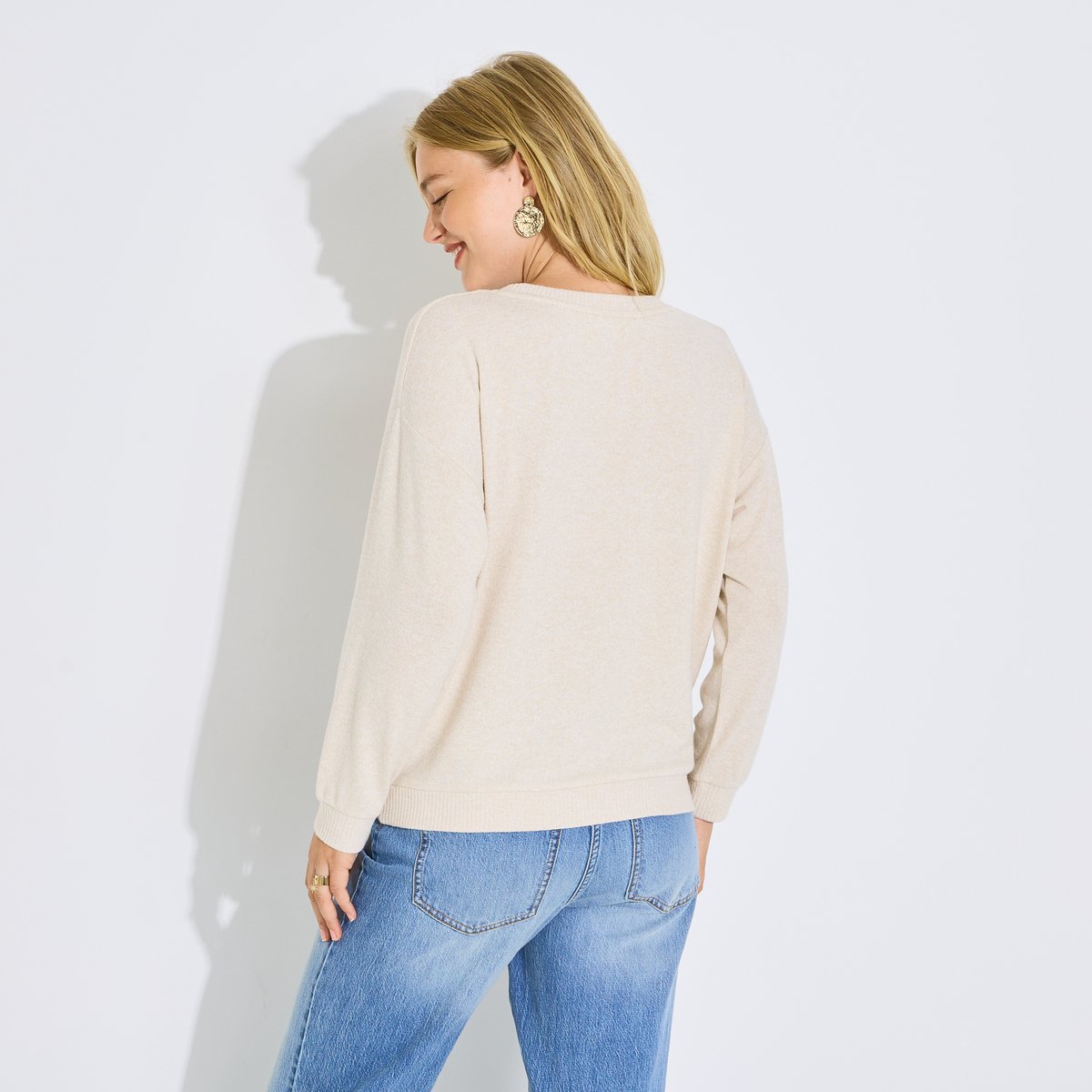 Sweat fin inscription amour beige, GRAIN DE MALICE
