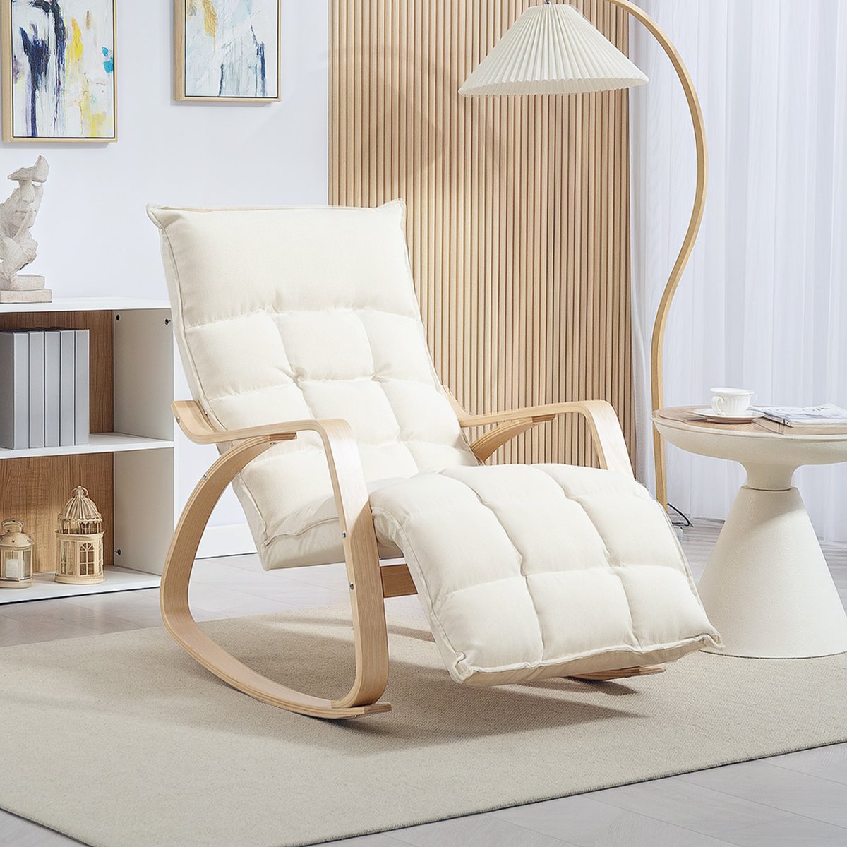 Fauteuil à bascule Lin (100% polyester) Blanc crème, HOMCOM