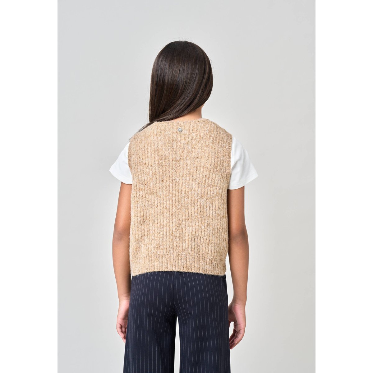 Pull fille en maille, sans manches PIA camel, DEELUXE