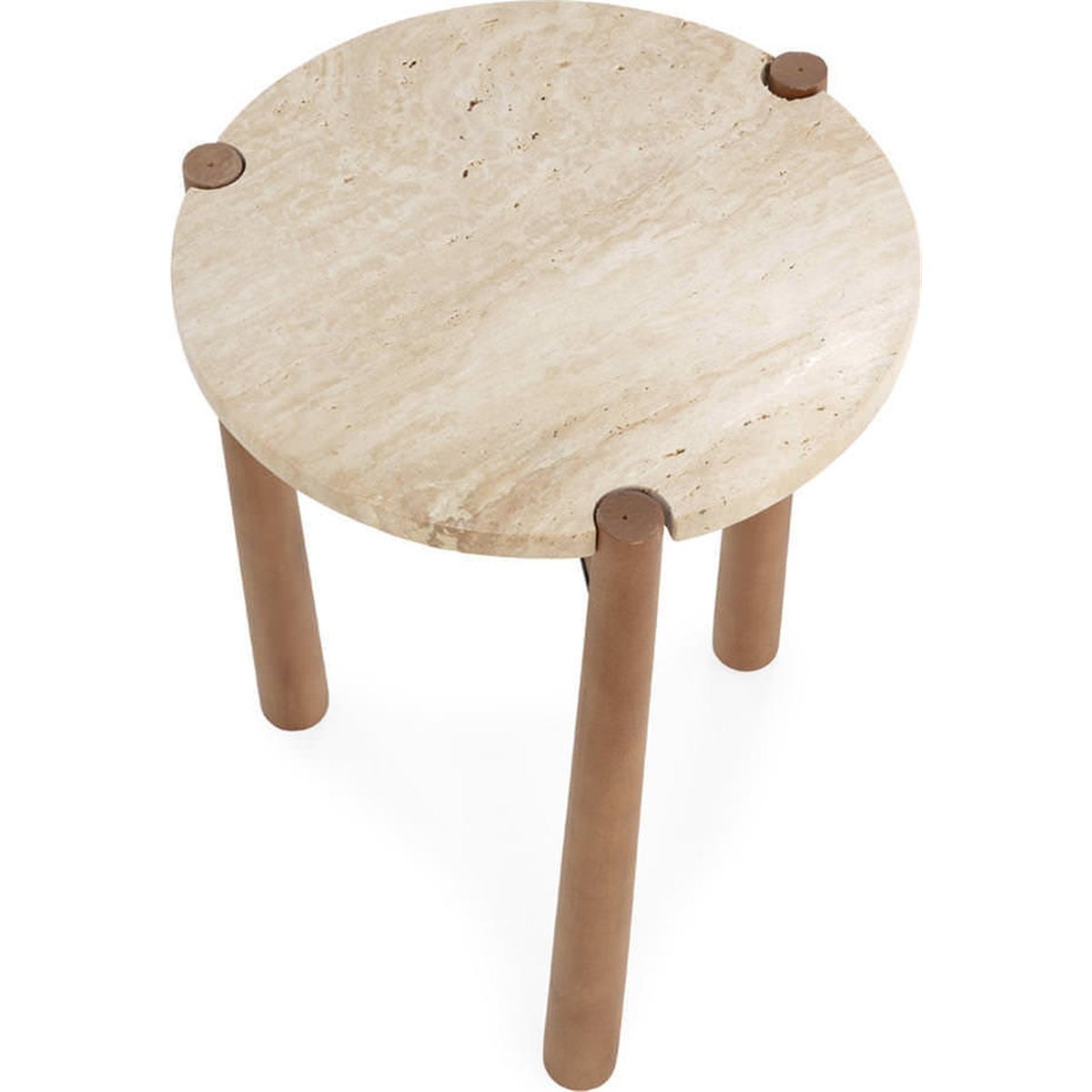 Table d'appoint ronde en travertin et bois naturel et noir, RECOLLECTION