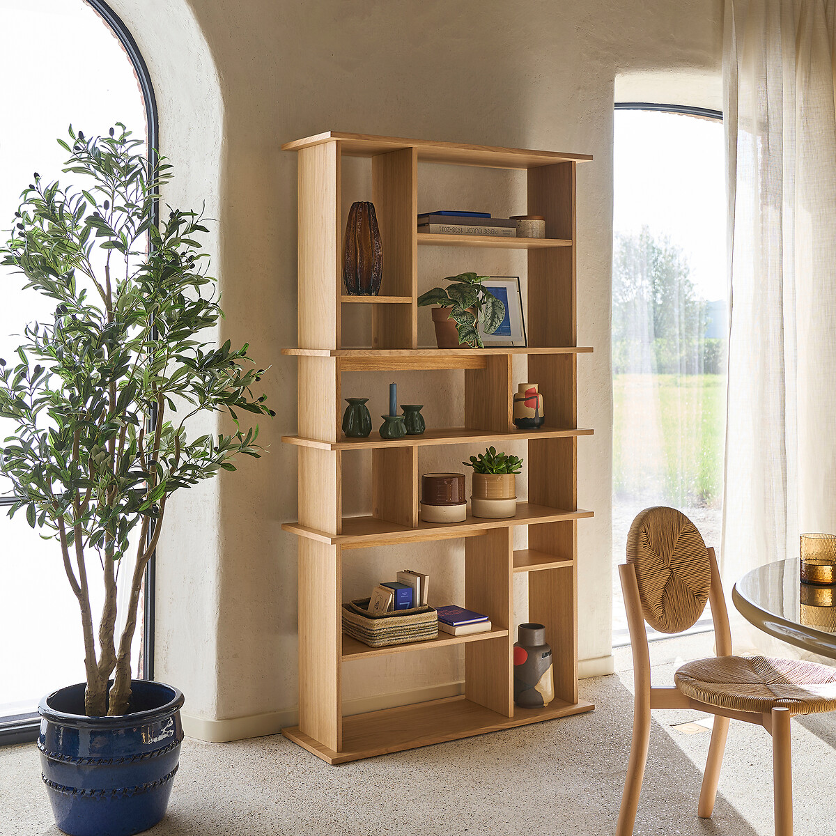 Abac oak veneer 12-compartment asymmetric bookcase, height 180cm oak, LA REDOUTE INTERIEURS