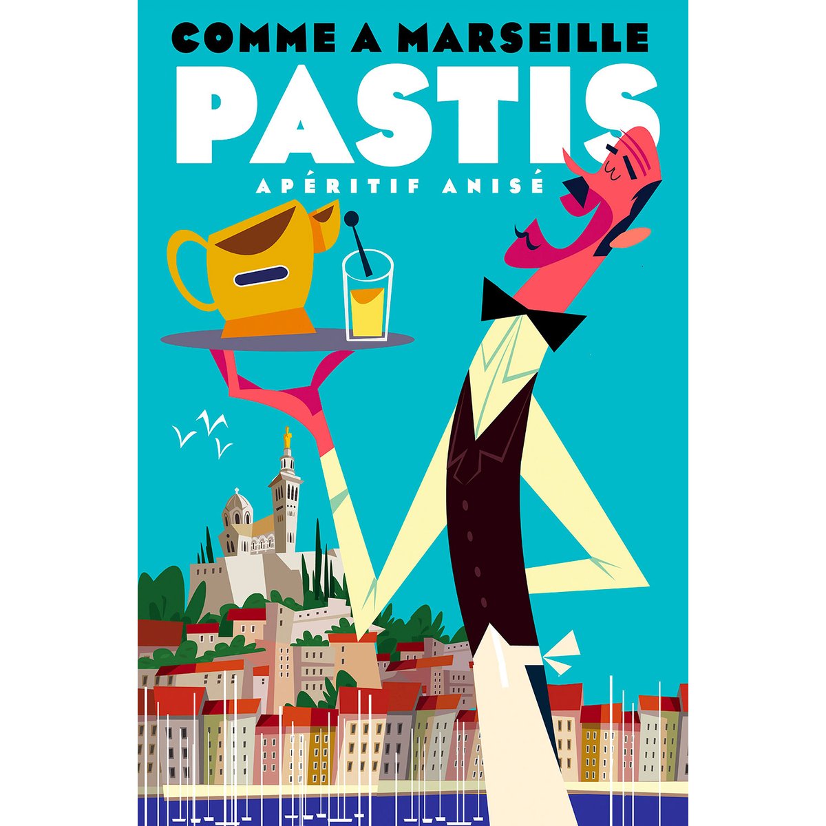 Tableau un pastis sur le vieux port tableau alu dibond, HEXOA