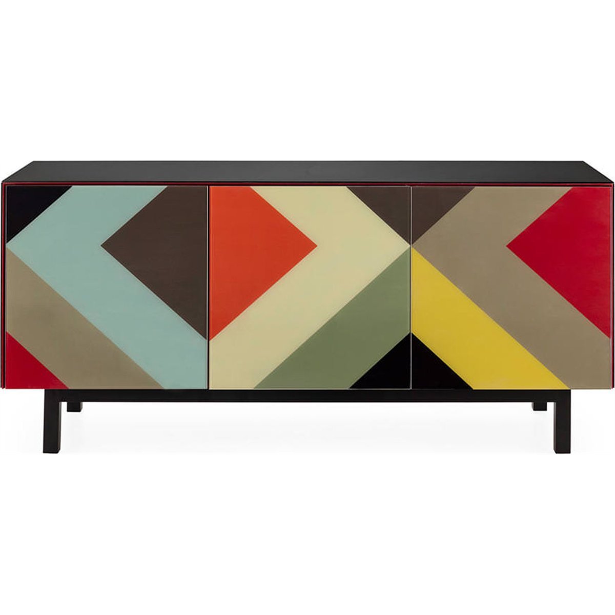 Buffet en verre et métal design géométrique noir et multicolore, RECOLLECTION