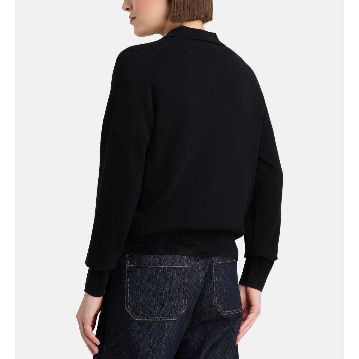Pull polo faon droit en cachemire noir, GALERIES LAFAYETTE