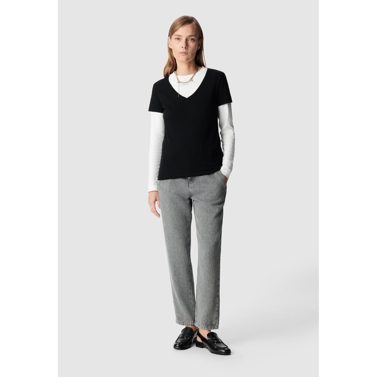 Tee-shirt encolure V broderie chevrons dos noir, IKKS