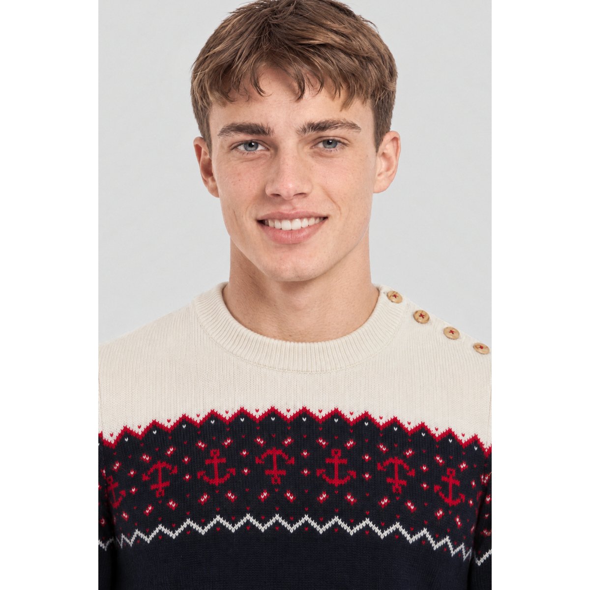 Pull marin de Noël - laine rich navy/braise/nature, ARMOR-LUX